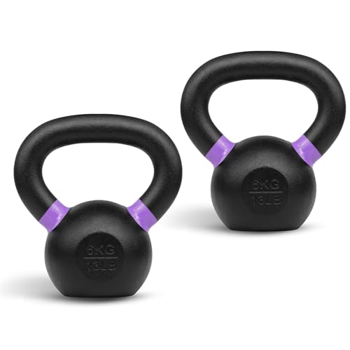 Yes4All Powder Coated Kettlebell, Cast Iron Core Kettlebells with Non-Slip Handle & Flat Bottom for Conditioning, Heavy Duty for Strength Training, 9lb to 71lb - Single & Pair - color: Purple, style: B. Pair
