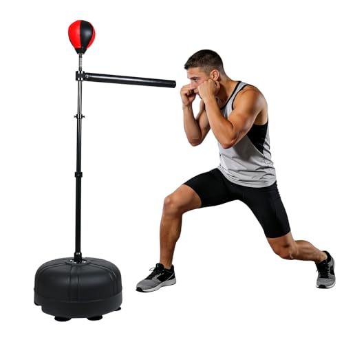 Boxing Bag with Stand, 46.4"-72.8" Height Adjustable Freestanding Spinning Bar, Boxing Reflex Bag for Home Gym & MMA Training - color: Red Black