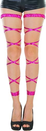 ToBeInStyle Women's Leg Wraps Ravewear Dancewear Elastic Straps Party Garter Music Festivals Costume Accessory Thigh High - color: Metallic Garter Wrap - Hot Pink, size: One Size