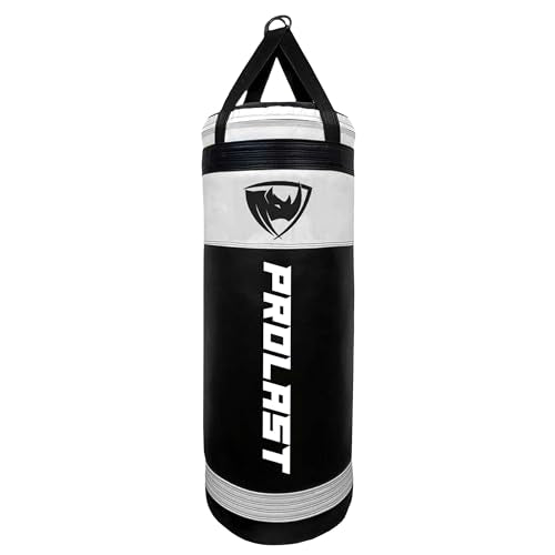 4Ft XL 135Lb Heavy Punching Kicking Bag for Adults, Boxing, MMA, Martial Arts, Muay Thai, Strength Training Equipment, Special Edition Rhino Logo - color: White / Black, style: Filled