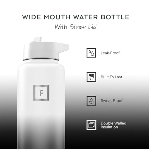 IRON °FLASK 40 oz Wide Mouth Water Bottle with Straw | Insulated Stainless Steel Sports Water Bottle with Leakproof Straw Lid - BPA Free, Cold 24 Hrs, Sweat Free (Day & Night) - color: Day & Night, style: Straw - 40 Oz (1 Lid)