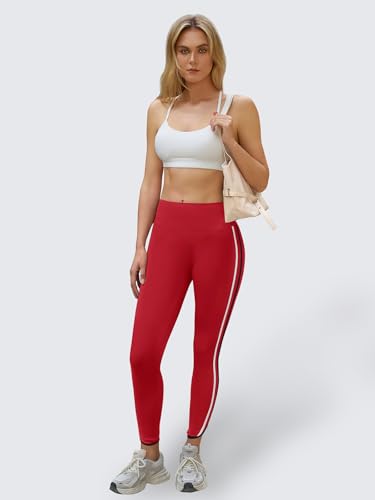 Aoysky Womens Buttery Soft Workout Leggings 25" Side Stripes High Waisted Full Length Yoga Leggings - color: Red, size: Medium