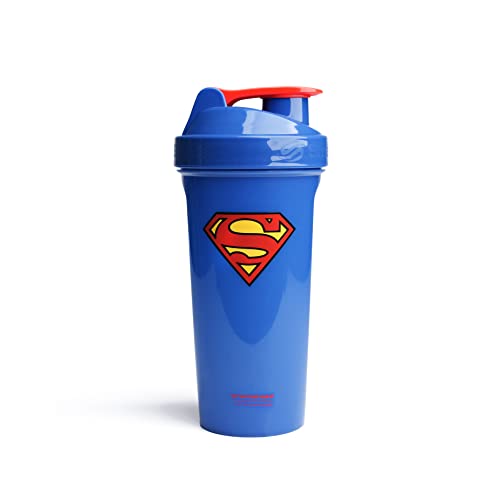 SmartShake Lite Justice League Superman Protein Shaker Bottle 800ml – BPA Free Leakproof Gym Protein Shakes Bottle for Protein Powder DC Comics Blue Water Bottle Superman Gifts - style: Superman