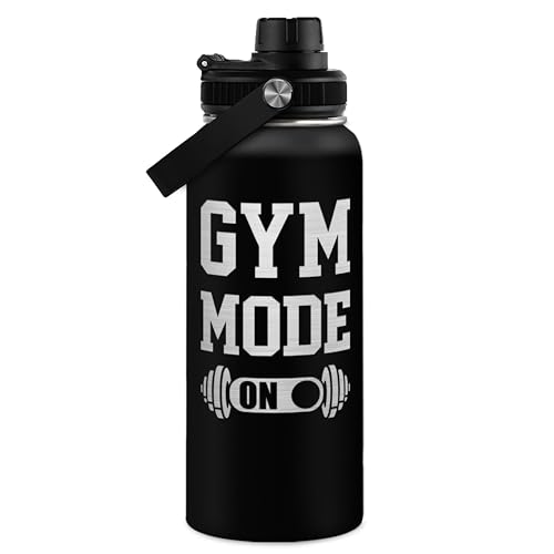 SANDJEST Gym Insulated Engraved Stainless Steel Water Bottle 32oz, Vacuum Chug Lid Travel Tumbler For Men Friends Dad Gymer Trainer, Gym Mode on, Birthday Christmas Father's Day - color: Gym