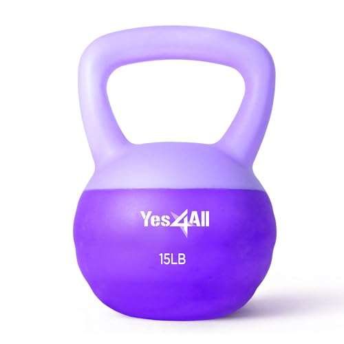 Yes4All Soft Kettlebell, PVC Strength Training Kettlebells for Women, Floor Protection & Quiet, Wide Handle, Aesthetic Soft Weights (5,10,15,20lb) for Home Gym, Fitness Beginners - color: 15lb - Purple