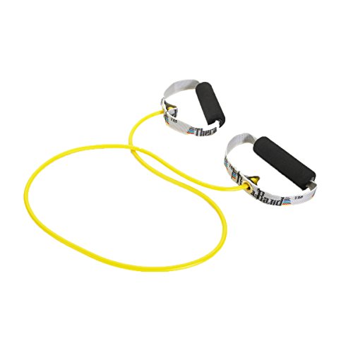 THERABAND Resistance Tubing with Soft Handles, Yellow, Light Level, 48" Latex Stretch Resistance Bands for Exercise, Professional Workout Bands for Upper & Lower Body, Color-Coded Levels - color: Yellow - Light - Level 2, size: 48 Inch