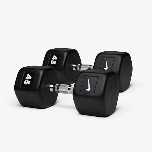 Nike Rubber Hex Dumbbell Pair - color: Black / White, size: 45 lb