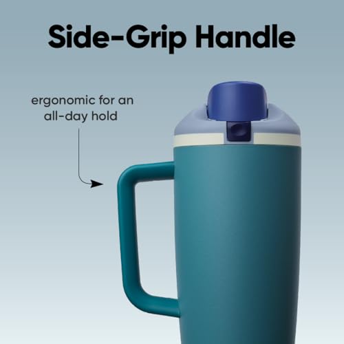 Owala FreeSip Tumbler Insulated Stainless Steel Water Bottle with Built-in Straw and Side Handle, For Travel, Work, School, and Sports, BPA Free, Leak Proof, 40oz, Denim - color: Denim, size: 40 Ounces