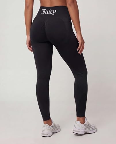 Juicy Couture 2 Piece Women's Workout Set Seamless Bra and Leggings Athletic Pilates Yoga Gym Activewear Matching Outfit - color: Solid Black Beauty, size: Medium