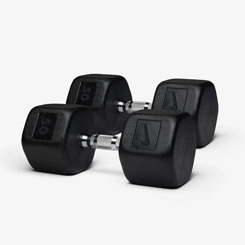 Nike Rubber Hex Dumbbell Pair - color: Black / Black, size: 50 lb