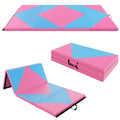 Goplus Gymnastics Mat, Folding Tumbling Mat with Carry Handles, Hook & Loop Fasteners, 4 Panels for Fitness Exercise Yoga Stretching Aerobics Workouts, Thick Gym Mats for Home - color: Blue&Pink