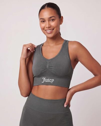 Juicy Couture 2 Piece Women's Workout Set Seamless Bra and Leggings Athletic Pilates Yoga Gym Activewear Matching Outfit - color: Solid Charcoal, size: Small