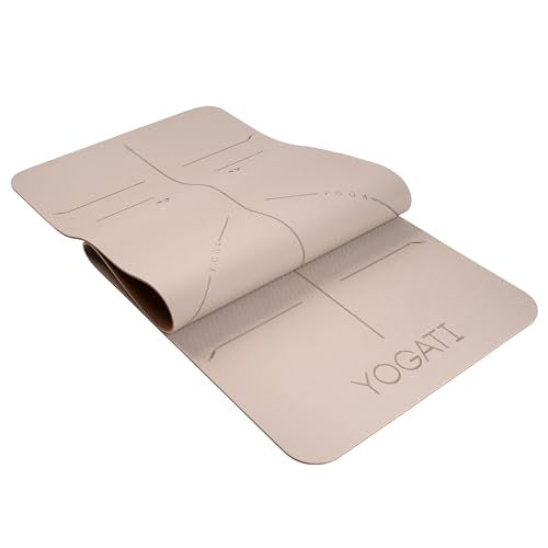 YOGATI® Yoga Mat with Strap with Alignment Lines. Home Workout Mat for Women, Men and Kids. Thick Non Slip Yoga Mat for Pilates and Fitness. Brown, Pink and Purple Yoga Mats - color: Brown