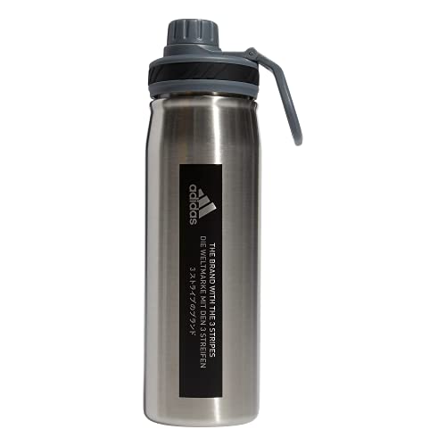 adidas Stainless Steel Metal Water Bottle 20 oz (600 mL) Screw Cap - color: Stainless Steel/Onix Grey/Black