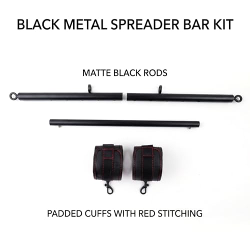 Spreader Bar Heavy Duty Stainless Steel Expandable Silver Bar Home Gym with 4pcs Furry Purple Adjustable Straps,Sports Aid Training Fitness Gear Pilates Aid Kit - style: Black+Black-Cushioned