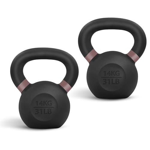 Yes4All Powder Coated Kettlebell, Cast Iron Core Kettlebells with Non-Slip Handle & Flat Bottom for Conditioning, Heavy Duty for Strength Training, 9lb to 71lb - Single & Pair - color: Brown, style: B. Pair