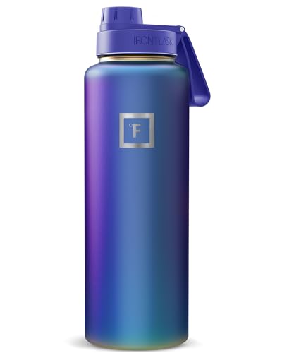IRON °FLASK 40 oz Wide Mouth Water Bottle with Spout | Insulated Stainless Steel Sports Water Bottle with Leakproof Spout Lid - BPA Free, Cold 24 Hrs, Sweat Free (Aurora) - color: Aurora, style: Spout - 40 Oz (1 Lid)