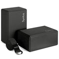 Syntus Yoga Block and Yoga Strap Set, Soft Non-Slip Yoga Blocks 9×6×4 inches, 8FT Metal D-Ring Strap for Yoga, General Fitness, Pilates, Stretching and Toning - color: Black