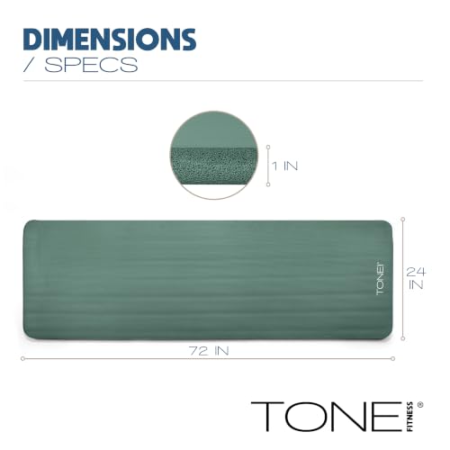 Tone Fitness 1-Inch Thick Yoga Mat | High-Density, Non-slip Exercise Mat with Carrying Strap for Yoga, Pilates, & Home Gym Workouts | Multiple Options - color: Teal, style: Diamond