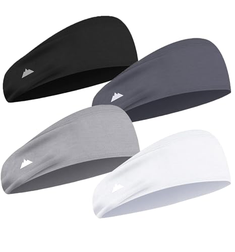 Tough Headwear Mens Headband | Sweat Headbands for Men Women Working Out Running Sports – Athletic Sweat Band Exercise - color: (4 pack) Black, White, Light Gray, Gray