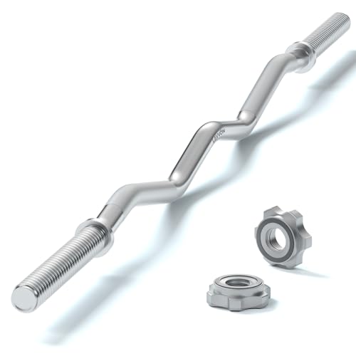 47" EZ Curl Bar Weight Lifting Bar, 1-inch Curling Bars for Weight lifting | Barbell bar for Hip Thrusts/Squats/Lunges for Gym and Home, With 2 Star Double Risk Star-nuts (220lb Weight Capacity) - color: Silver