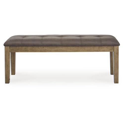Signature Design by Ashley 1-Piece Upholstered Dining Bench, 50 in | Spot clean care, Solid wood frame, Light brown finish, Faux leather upholstery, 2 person seating, Vallister Series - color: Light Brown, style: Bench
