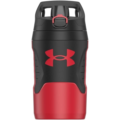 Under Armour 32 oz Insulated Water Bottles - Sports Water Jug with Fence Hook, Leak Resistant for Baseball, Football & More, 32 oz Insulated, Red/Black - color: Red/Black, size: 32 Ounces