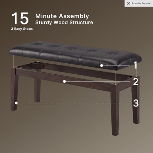 Signature Design by Ashley Haddigan Traditional Upholstered Dining Room Bench, Dark Brown | Classic button tufted seat, Wood and engineered wood frame, 18.75 in seat height, 2-person capacity, Dark brown finish - color: Dark Brown, style: Bench