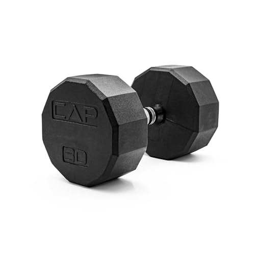 CAP Rubber Coated Dumbbell Weights, Free Weights for Home Gym Strength Training, Anti-Roll Hex Dumbbells with Black, Chrome & Comfort Grip Handles, Singles - size: 30 lb, style: 12-Sided - Chrome Handle