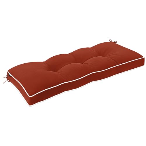Favoyard Indoor/Outdoor Waterproof Bench Cushion, Red 42 x 16 inch | 3-Year Fade-Resistant Tufted Pad for Patio Garden Porch Swing Window Kitchen, Non-Slip Ties, High-Density Support, Piped Edge - color: Red, size: 42 x 16 In