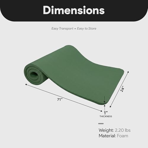 BalanceFrom Yoga Mat, 1-Inch Extra Thick High Density Exercise Mat, Anti-Tear Exercise Yoga Mat with Carrying Strap, Suitable for Various Yoga Exercises, Multiple Colors - color: Green Jasper