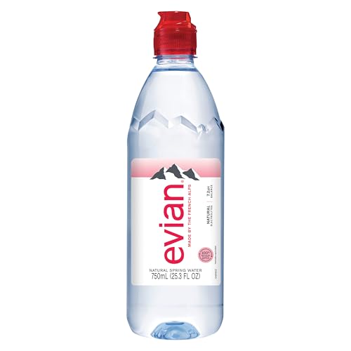 evian Natural Spring Water, 750 ml (25.36 fluid ounce) Water Bottle with Sports Cap, 12 Pack - size: 304.8 Fl Oz (Pack of 1)