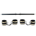 3 in 1 Heavy Duty Stainless Steel Expandable Black Spreader Bar with 4pcs PU Gold Adjustable Straps,Workout Bar for Home Gym Training Bar,Portable Detachable Pilates Kit