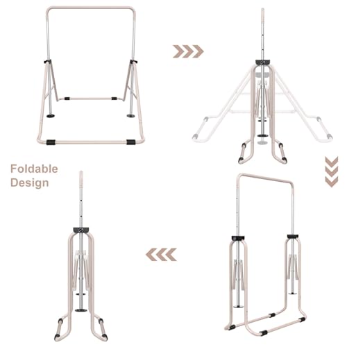 Tepemccu Expandable Gymnastics Bars, Adjustable Height Gymnastic Horizontal Bars, Children Folding Training Bar for Kids - color: Beige