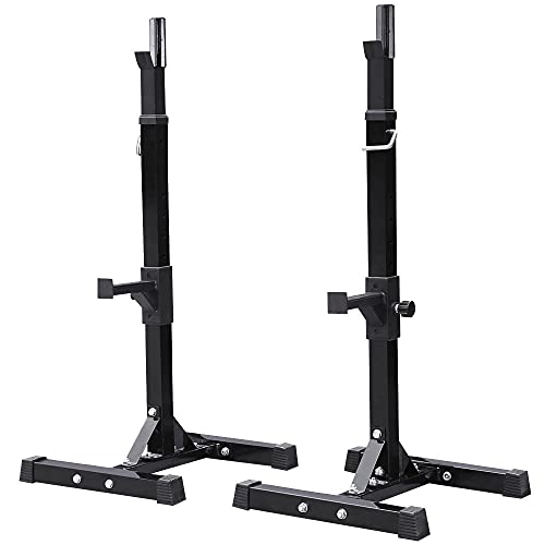 Yaheetech Adjustable Squat Rack Pair, Barbell Bench Press Stands, Home Gym | Sturdy steel stands support up to 550 lb, adjust in height with safety spotter arms, and save space in your home gym setup.