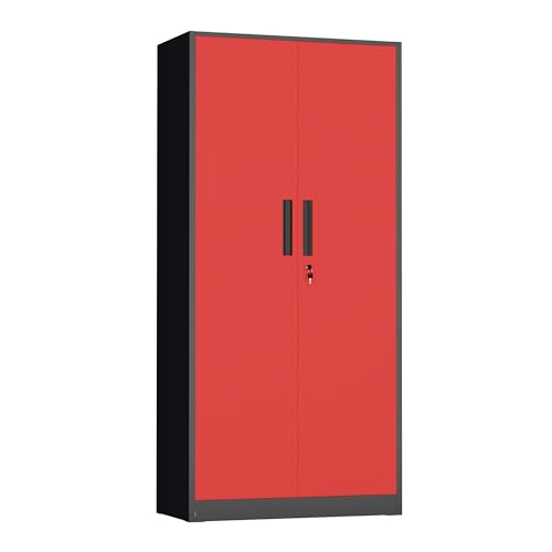 INTERGREAT Metal Storage Cabinet,72" Steel Lockable File Cabinet with Locking Doors and Adjustable Shelves,Locking Tool Cabinets for Office,Home,Garage,Gym,School (Black Red) - color: Black Red, size: MSC-D16