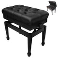 Adjustable Piano Bench with Storage Imports Genuine Leather Wooden Piano Stool with Padded Cushion