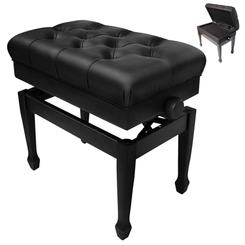 Adjustable Piano Bench with Storage Imports Genuine Leather Wooden Piano Stool with Padded Cushion