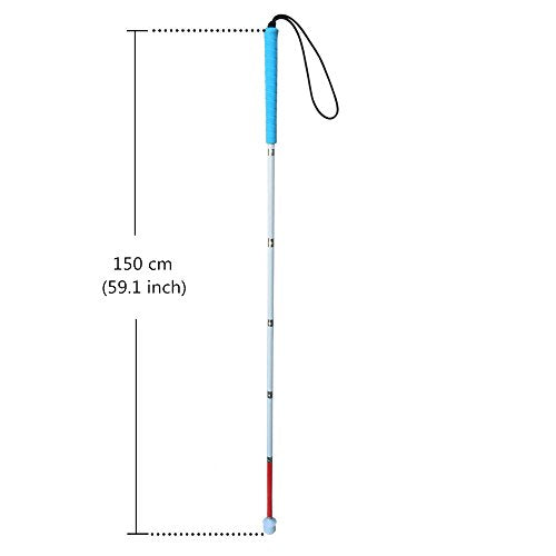 Aluminum Mobility Folding White Cane for Vision Impaired and Blind People (Folds Down 6 Sections) (150cm (59.1 inch), Blue Handle) - color: Blue Handle, size: 59.1 Inch (Pack of 1)