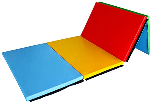 BalanceFrom 10x4 Feet 4-Panel Folding Gymnastics Mat – 2-Inch Thick Pad with Vinyl Surface and Carrying Handles for Tumbling, Yoga, Pilates, Home Workouts, and Martial Arts - color: Multi-Color
