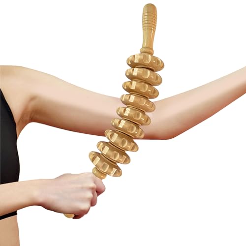 Manual Massage Stick, Curved Wooden Handheld Roller Trigger Point Massager for Fascia, Cellulite, Muscle & Abdomen, Body Therapy Massager, Belly Relief Tool, White - color: White