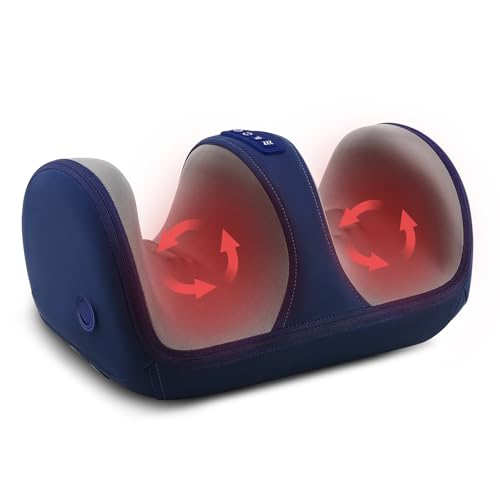 Foot Massager with Heat, Electric Foot and Calf Massager with Roller, Deep Tissue Massage for Plantar Fasciitis, Neuropathy & Pain Relief, Gifts for Women & Men(Blue) - color: Royal Blue