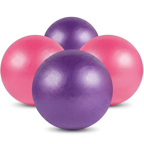 4 Pcs Small Exercise Pilates Ball Bulk 9 Inch Mini Yoga Balls Anti Burst and Slip for Stability, Fitness, Physical Therapy, Stretching & Core Workout at Home Gym Office Class - color: Pink,Purple