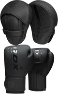 RDX Boxing Pads and Gloves Set, Maya Hide Leather Kara Hook and Jab Curved Focus Mitts with Punching Gloves for MMA, Muay Thai, Kickboxing Coaching, Martial Arts - color: Black, size: 8OZ