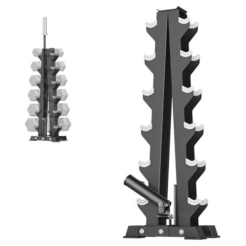 Hex Dumbbell Sets with Rack, 85-560lb Dumbbell Weight Set & Storage Rack | PAPABABE Dumbbell Set with Stand, Rubber Dumbbell Weight Set, Multiple Options Hand Weight for Strength Training - size: 1 X 6-Tier A-Frame with T Bar Row