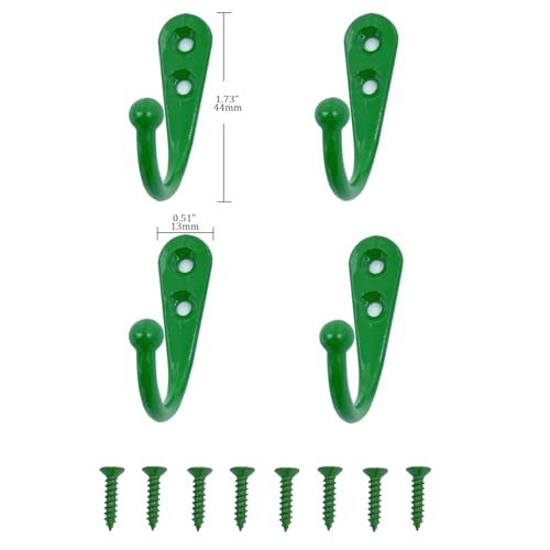 4 Pcs Wall Mounted Hooks for Bedroom,Bathroom,Kitchen,and Cabinet Hangers (with 8 Screws)-Green - color: Green