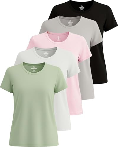 5 Pack Women's Dry Fit Short Sleeve Athletic Gym Workout Running Tops | Available in Plus Size, Exercise, Sports, Fitness, Quick Dry, Cooling, Moisture Wicking, Loose Basic Tees, Yoga, Pilates - color: Set 9, size: XX-Large