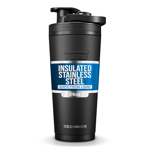 Ice Shaker Insulated Stainless Steel Shaker Bottle | 26oz, Black | Cold for 30+ Hours | Insulated Cup with Twist-on Agitator | Odor-Free Bottle for Protein Shakes, Water, Smoothies, Cocktails - color: Black