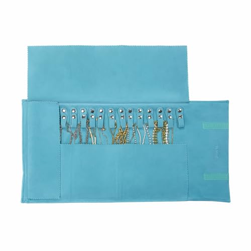 UnionPlus Velvet Travel Jewelry Roll Bag Organizer for Necklace, Elastic Band and Anti-winding, River Blue - color: River Blue, size: Medium