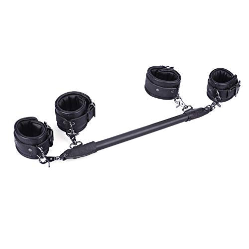 Wooden PU Spreader Bar with 4pcs PU Adjustable Straps,Workout Bar for Home Gym Training Bar,Portable Detachable Pilates Kit - style: Black+Embossed Black Kit
